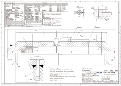 Technische Detailzeichnung eines Bauteils mit Maßen und Spezifikationen für technische Standards.